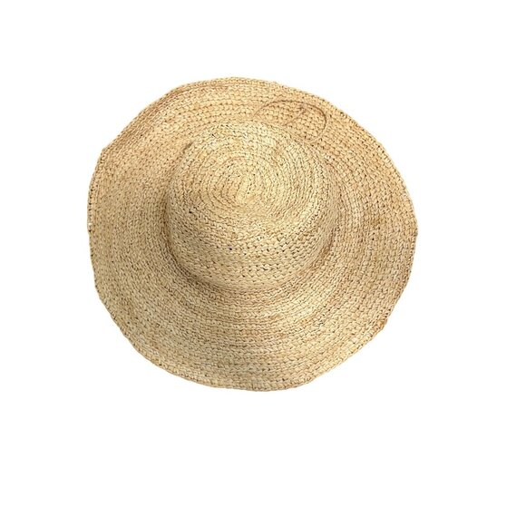 Womens Natural Raffia Straw Wide-Brim Sun Hat By Zealand - Picture 1 of 4